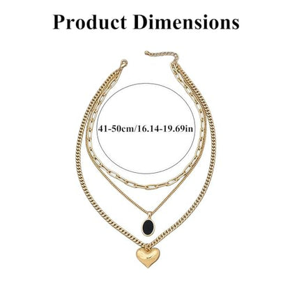 QCWN Gold Layered stacked Necklaces for women 3PS Chunky Statement Necklaces Stack Mixed Metal Charm Necklace for Women Trendy Coin Jewelry Gift for Her Gifts - style: Layered stack 12