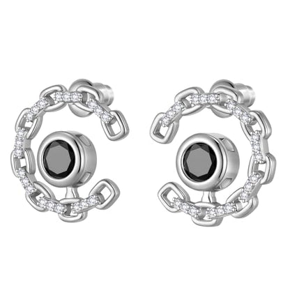 Elegant C-Shaped Crystal Stud Earrings with Birthstone Earring Silver Plated Fashion Jewelry for Women CE0003 - color: Black