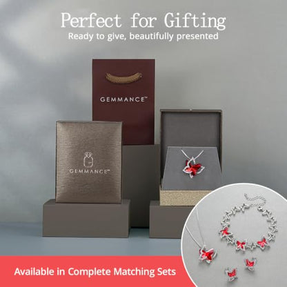 Butterfly Necklace, Birthstone Crystal, for Women, Silver Tone Pendant Jewelry, Anniversary Birthday Gift for Her, Wife & Mom, 18"+2" - color: 01-January & July Birthstone - Ruby Red Crystal