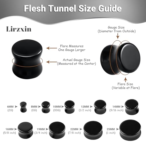 Gauges Tunnels, 2PCS Stone Ear Plugs Natural Black Obsidian Solid Round Polished Double Flared Ear Gauges Expander 2G - 1 inch Ear Piercing Jewelry - size: 0G(8mm)