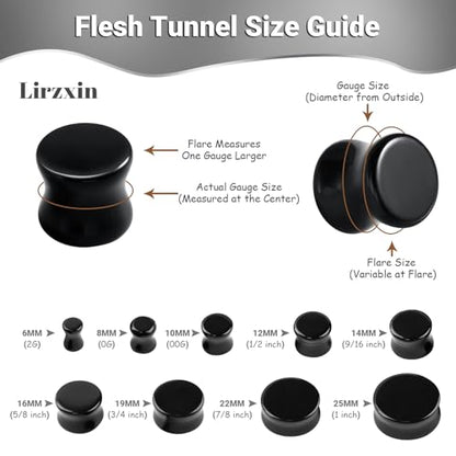 Gauges Tunnels, 2PCS Stone Ear Plugs Natural Black Obsidian Solid Round Polished Double Flared Ear Gauges Expander 2G - 1 inch Ear Piercing Jewelry - size: 2G(6mm)