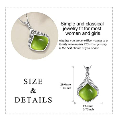 YAFEINI Teardrop Necklace Sterling Silver Filigree Irish Pendant Necklace Natural Stone Moonstone/Lapis Lazuli/Larimar/Moss Agate Necklace Jewelry - color: Olivine teardrop necklace
