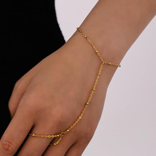 AceFun 1PC Gold Hand Chain Bracelet for Women Rhinestones Crown Pearls Beads Finger Ring Bracelets Trendy Dainty Simple Waterproof Bracelet Fashion Body Jewelry for Ladies - color: Beads