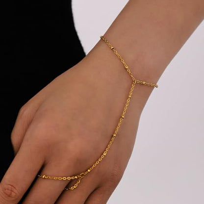 AceFun 1PC Gold Hand Chain Bracelet for Women Rhinestones Crown Pearls Beads Finger Ring Bracelets Trendy Dainty Simple Waterproof Bracelet Fashion Body Jewelry for Ladies - color: Beads