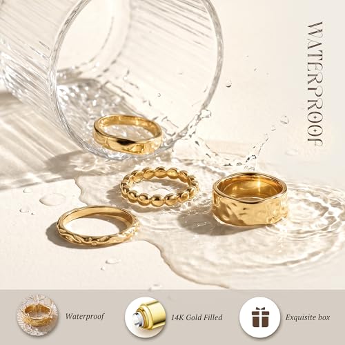 Chunky Gold Rings for Women Non Tarnish Dainty Stackable Silver Rings | 14K Gold Plated Stacking Thumb Rings Set,Trendy Statement Promise Wedding Band Ring,Size 5-11 - color: Gold