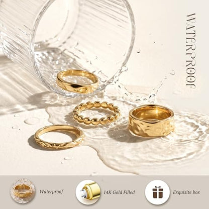Chunky Gold Rings for Women Non Tarnish Dainty Stackable Silver Rings | 14K Gold Plated Stacking Thumb Rings Set,Trendy Statement Promise Wedding Band Ring,Size 5-11 - color: Gold