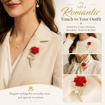 Brooch Pin for Women Rhinestone Peacock Crystal Delicate Animal Brooch Lapel Pins Girls Fashion Jewelry Gift for Christmas Brooch Birthday Jewelry Gift - style: Red Rose