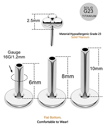 Cocharm G23 Titanium 16g Helix Cartilage Earrings Threadless 6mm, 8mm, 10mm Cluster Ear Studs Tragus Conch Piercing 16 Gauge Surgical Steel Medusa Stud - color: Silver