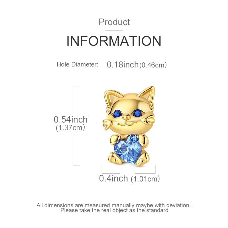 Birthday Fashion Heart Dangle Charm for Bracelets and Necklace Pendant Bead Charms Jewelry Present for Women Family Friends - style: Golden Cat