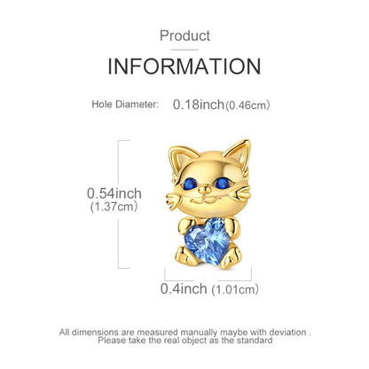 Birthday Fashion Heart Dangle Charm for Bracelets and Necklace Pendant Bead Charms Jewelry Present for Women Family Friends - style: Golden Cat