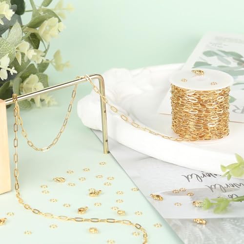 SMYHTGLIF 5 Meters Gold Stainless Steel Chain Bulk for Jewelry Making | Paperclip Cable Craft Jewelry Making Chains Necklace Bracelet Jewelry Chain Findings - color: Gold, size: 3×7.5mm