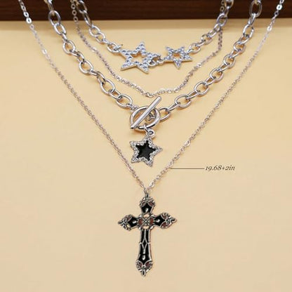 Gothic Necklaces for Women Cross Heart Pendant Layered Necklace Statement Jewelry Dark Romantic Gift for Halloween Parties - color: C1:y2k necklace
