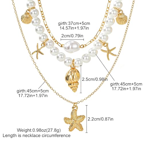 Gold Layered Necklaces for Women Chunky Stacked Necklaces for Women Trendy Retro Coin Pendant Necklace Womens Multilayer Chain Necklaces Fashion Jewelry Gifts - style: 3PCS Shell Necklace