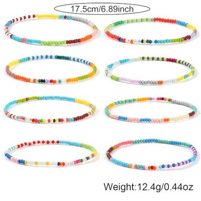Gold Seed Beaded Stack Bracelets for Women,Handmade Stackable Stretch Colorful Ball Fall Jewelry Friendship Accessories Gift - color: rainbow