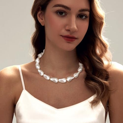 Zeffy 14K Gold/Silver Plated Chunky Thick Chain Toggle Clasp Necklace Dainty Baroque Pearl/Heart/Cross/Turquoise Pendant Necklace - color: Gold Baroque Pearl Choker