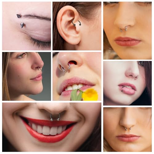 Yolev 24PCS 16G Variety of Sizes Horseshoe Rings Surgical Steel Nose Septum Horseshoe Hoop Earring Eyebrow Septum Rings Hoop Daith Earring Eyebrow Helix Vertical Lip Piercing Jewelry for Women Men