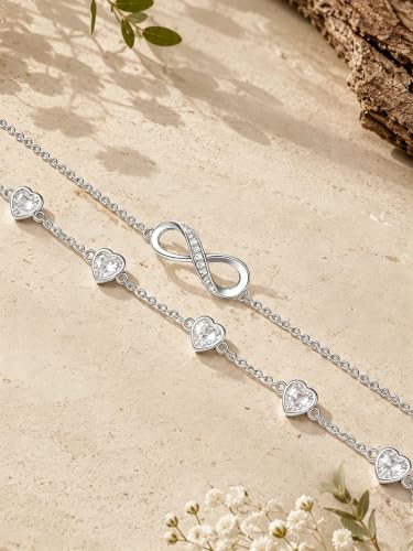 Prismata Infinity Birthstone Charm Link Bracelet/Anklet 925 Sterling Silver Adjustable 12 Months Birthstone Infinity Bracelet/Anklet Birthday Jewelry Gifts for Women Her - color: 04-April, size: 7'+2' Bracelet