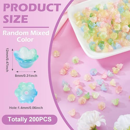 200Pcs Flower Glass Bead Caps for Jewelry Making Cute Floral Crystal Glass Beads Bulk with Glitter Powder Beads Caps for Wind Chimes Handmade Earring Crafts Supplies - color: Mixed Crystals