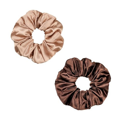 16 Pcs Satin Hair Ties and Holders for Women - Big Scrunchies for Thick, Curly Hair, Ponytail Holders, Cute Pony Tails, No Crease or Damage - color: Brown Serice