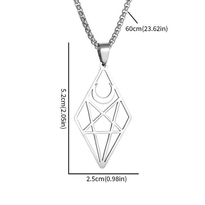 Stainless Steel Inverted Five-Pointed Star and Moon Pendant Necklace Men Women Gothic Pagan Satanic Magic Jewelry - color: silvery