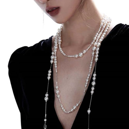 Layered Pearl Choker Necklace for Women Long Pearl Tassel Necklaces Multi Strand Pearl Necklaces Faux Pearl Necklace Wedding Jewelry - color: Pearl Strand