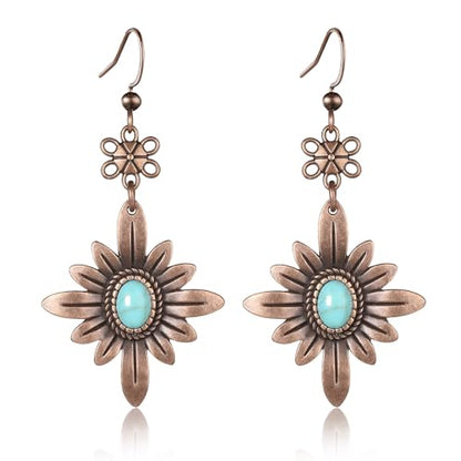 Boho Turquoise Dangle Earrings For Women Trendy,Western Blue Gemstone Drop Earings,Vintage Gothic Ethnic Statement Beach Vacation Long Birthstone Earrings with Leaf Teardrop Turquoise Crystal Tassels,Fashion Jewelry Birthday Gift. - style: A7 Mums Bronze