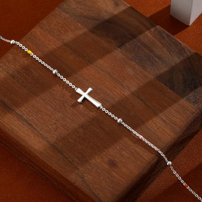 Ankle Bracelets for Women 14K Gold/Silver Plated Cross Heart Bead Anklet Waterproof Adjustable Chain Non Tarnish Cute Boho Trendy Dainty Summer Beach Foot Jewelry Gift for Her - style: Cross-SL