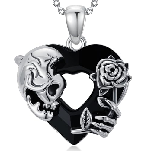 Sterling Silver Halloween Necklace Gothic Jewelry Gifts for Women Men - style: Skull Rose