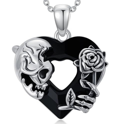 Sterling Silver Halloween Necklace Gothic Jewelry Gifts for Women Men - style: Skull Rose