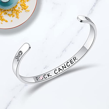 TONY & SANDY Inspirational Bracelets for Women Teen Girls Personalized Gifts for Daughter Granddaughter Mom Sister Friends Stainless Steel Engraved Cuff Birthday Easter Christmas - style: A - F@ck Cancer
