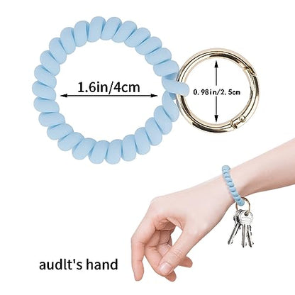 QIUTIMIY 6PCS Wristlet Keychain, Colorful Spiral Coil Hair Tie for Women, Sauna Accessaries Wrist Coil Key Ring Key Holder - color: Matte(light)