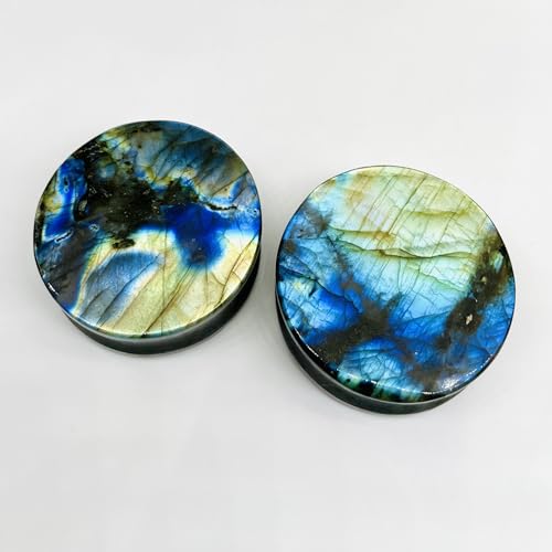 Uni Craft Naga Body Piercing Jewelry Gauges Plugs (1 Pair) for Earrings, 8g (3mm) to 54mm, Multi Flash Labradorite Gemstone, Handmade, Customized Size & Wholesale Available - size: 7/8” (22mm)