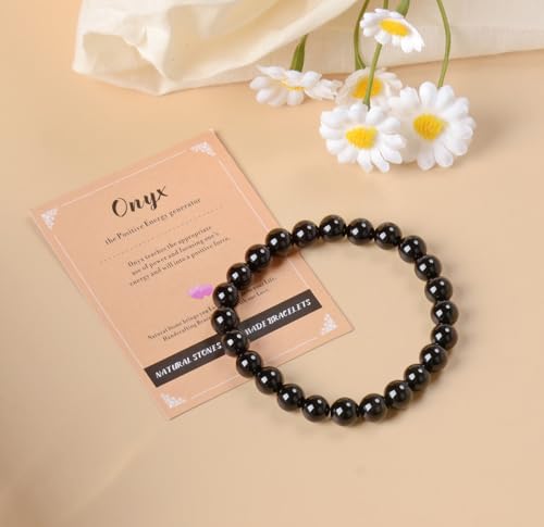 AD Beads Handmade Gemstone Stretch Elastic Bracelet Crystal Healing Reiki Nature's Beauty and Spiritual Essence Unisex (6mm, Black Onyx) - color: Black Onyx, size: 6mm