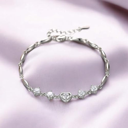 Nilu's Collection Women's Copper Sterling Silver Heart Shape Stone Charm Bracelet - color: White & Silver