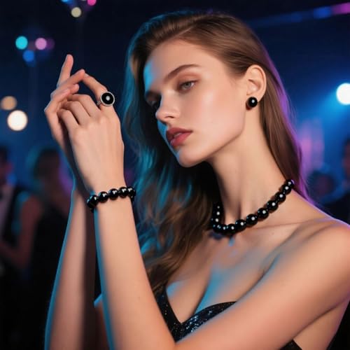 Prom Jewelry Set for Women Pearl Jewelry Sets Pearls Necklace Earrings Bracelet Ring Sets Faux Pearls Bridesmaid Bridal Wedding Prom Outfits Jewelry Sets - color: Black