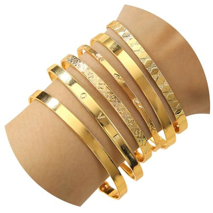 CHICUTIE Gold Bangles Bracelets For Women, 14k Gold Plated Stackable Open Cuff Bracelet Set Charms Trendy Lightweight Elegance Minimalist Textured Boho Jewelry Gift for Women - style: Gold 1