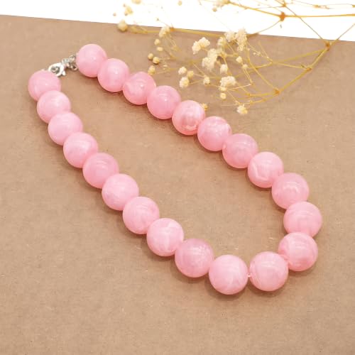 JNF Chunky Beaded Necklaces Women Large Big Ball Bead Choker Necklace Bold Statement Beads jewelry Gift - color: gemstone neckalce pink