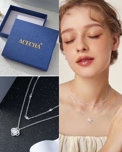 ACECHA Silver Necklace for Women, Dainty Layered Stack Set | silver plated, stackable, choker necklaces with cz pendant, ideal for daily prom wedding jewelry - color: silver-double clover