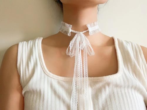 MOMOCAT Lace Choker Necklace for Women Bridal 90s Gothic Tatoo Choker Collar Kawaii Chocker Necklace Flower Ribbon Lolita Accessories - color: White