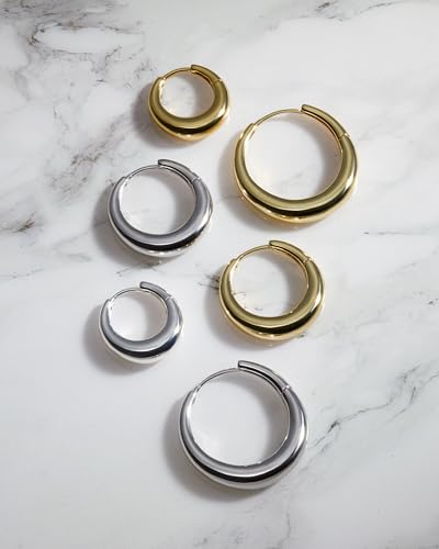 Milla Small Silver Hoop Earrings and Chunky Gold Hoops for Women | Small Chunky Silver Hoops and Thick Gold Hoop Earrings for Women. Available in 14K Gold and Silver Plated Finish - color: Gold - 25 mm Medium