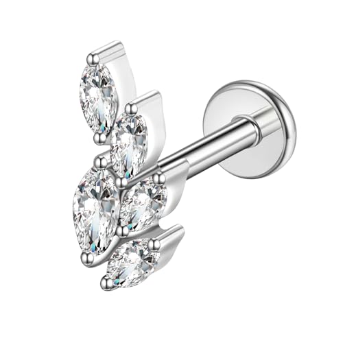G23 Titanium Flat Back Earrings Studs 16g F136 Implant Grade Titanium Labrets Press Fit Threadless Push In Dainty Cartilage Helix Conch Lobe Lip Tragus Piercing Jewelry - style: 1pcs 5eye Clear