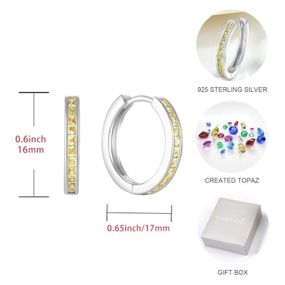Starchenie Huggie Hoop Earrings for Women 925 Sterling Silver Princess Cut Birthstones Jewelry Gift - color: 11-Topaz-Nov
