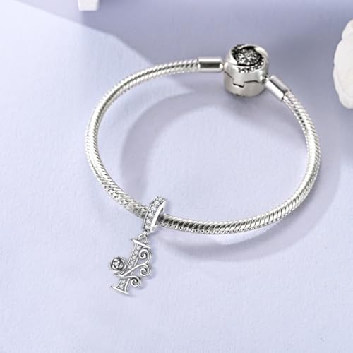 LNQOBU Complete A~Z Alphabet Charm Letter Beads, Solid 925 Sterling Silver with Cubic Stones Rose Alphabet Charm fits Pandora Bracelets Necklace Women Jewelry - color: CYT-I