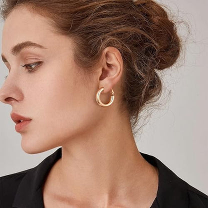 sovesi Chunky Hoop Earrings for Women, 14K Gold Plated Thick Hoops | 5mm Thick Hollow Tube Chunky Lightweight Hypoallergenic Hoop Earrings for Women - style: Rose Gold 22MM