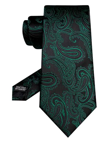 JEMYGINS Mens Paisley Tie and Pocket Square,Lapel Pin,Cufflinks,Tie Clip Sets with Gift Box 5PCS - color: Dark Green/Black
