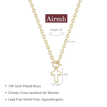Airmb Cross Necklace for Women Gold/Silver Plated Layered Dainty Cross Chain Trendy Choker Satellite Charm Small Crucifix Pendant Gold/Silver Necklace Stackable Hypoallergenic Delicate Gift for Women - color: Gold-Chunky Cross
