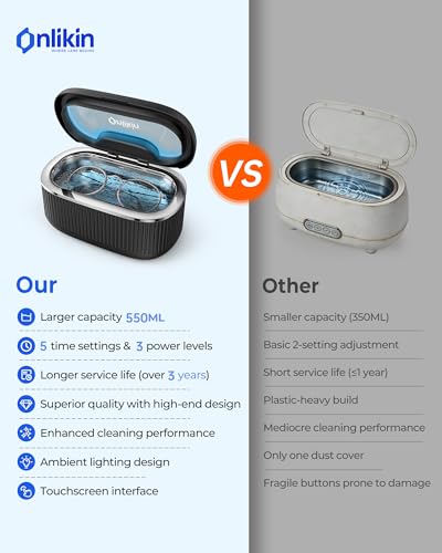 35W Ultrasonic Jewelry Cleaner, 45KHz Retainer Cleaner for Jewelry, 5 Timer & 3 Power Modes, Eyeglasses, Rings, Watch Strap, Dentures - 20oz, 304 Stainless Steel Tank, Quiet <38dB (Black) - color: Black