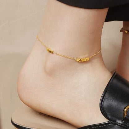 Dainty Gold Anklets for Women Stainless Steel Simple Ankle Bracelets Summer Beach Foot Chain Jewelry Gift - color: Cubes