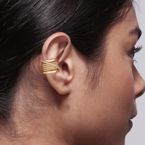 Chunky Ear Cuff Earrings for Women Single | Non Piercing, Clip On, 14K Gold Plated, Cubic Zirconia, Hypoallergenic, Jewelry Gifts - style: Single-line cross