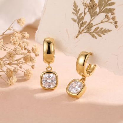 Gold Dangle Earrings for Women, 14K Gold Plated Chunky Hoop Earrings with Charms Cubic Zirconia Drop Earrings Statement Jewelry for Women - color: Gold C
